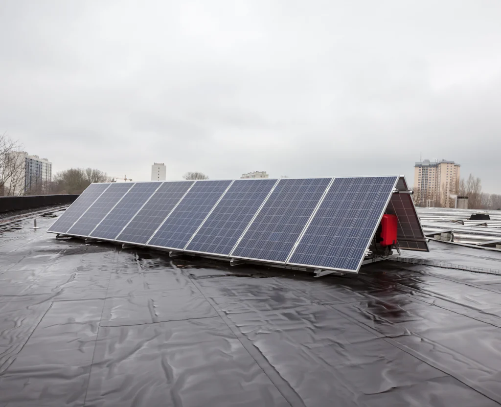Nubes y lluvia con placas solares